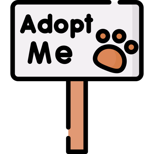 Icône d'un panneau "Adopt Me" (Adoptez-moi) avec une empreinte de patte